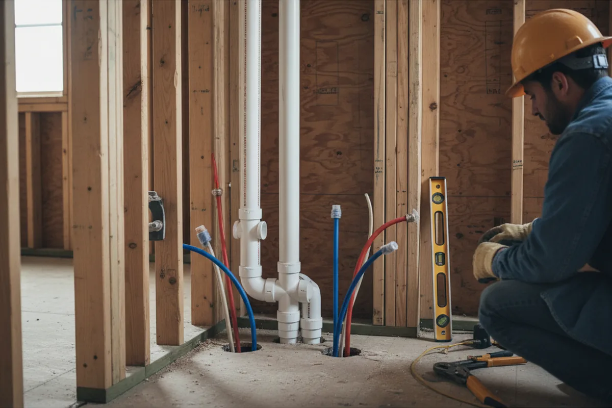 Drain and supply rough-in during Sump Pump Repair in Herod